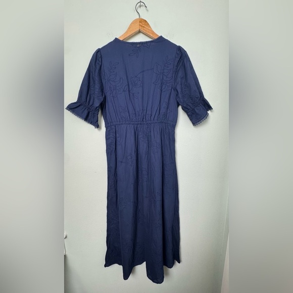 Sam Edelman Dasie Lace Detail A-Line Cotton Midi Dress in Navy Blue Size Medium - Picture 11 of 16